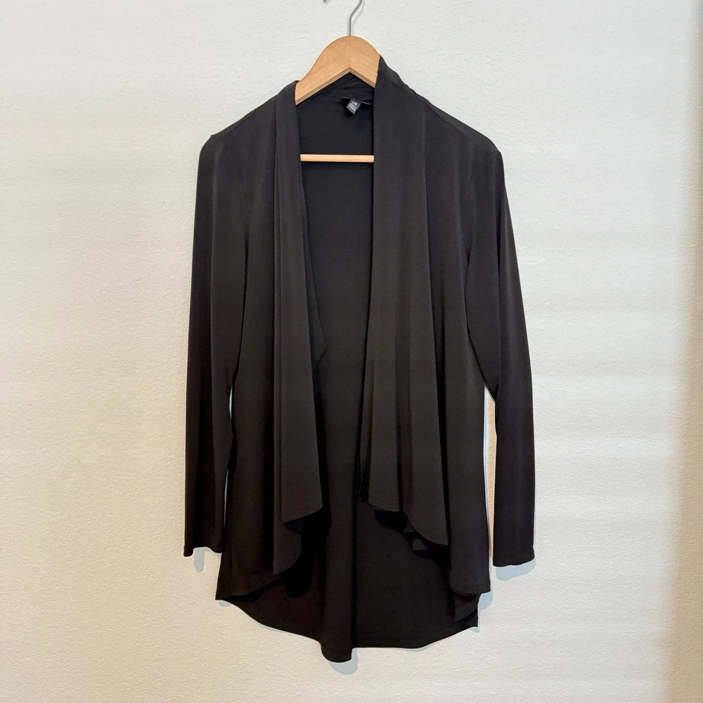 Nicole by Nicole Miller Cardigan Women L Black Draped Open Front